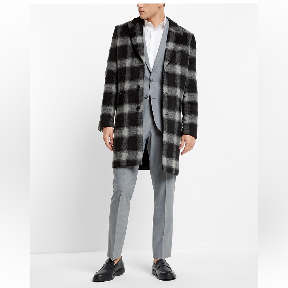 Express Plaid Wool-Blend Topcoat. Size Large